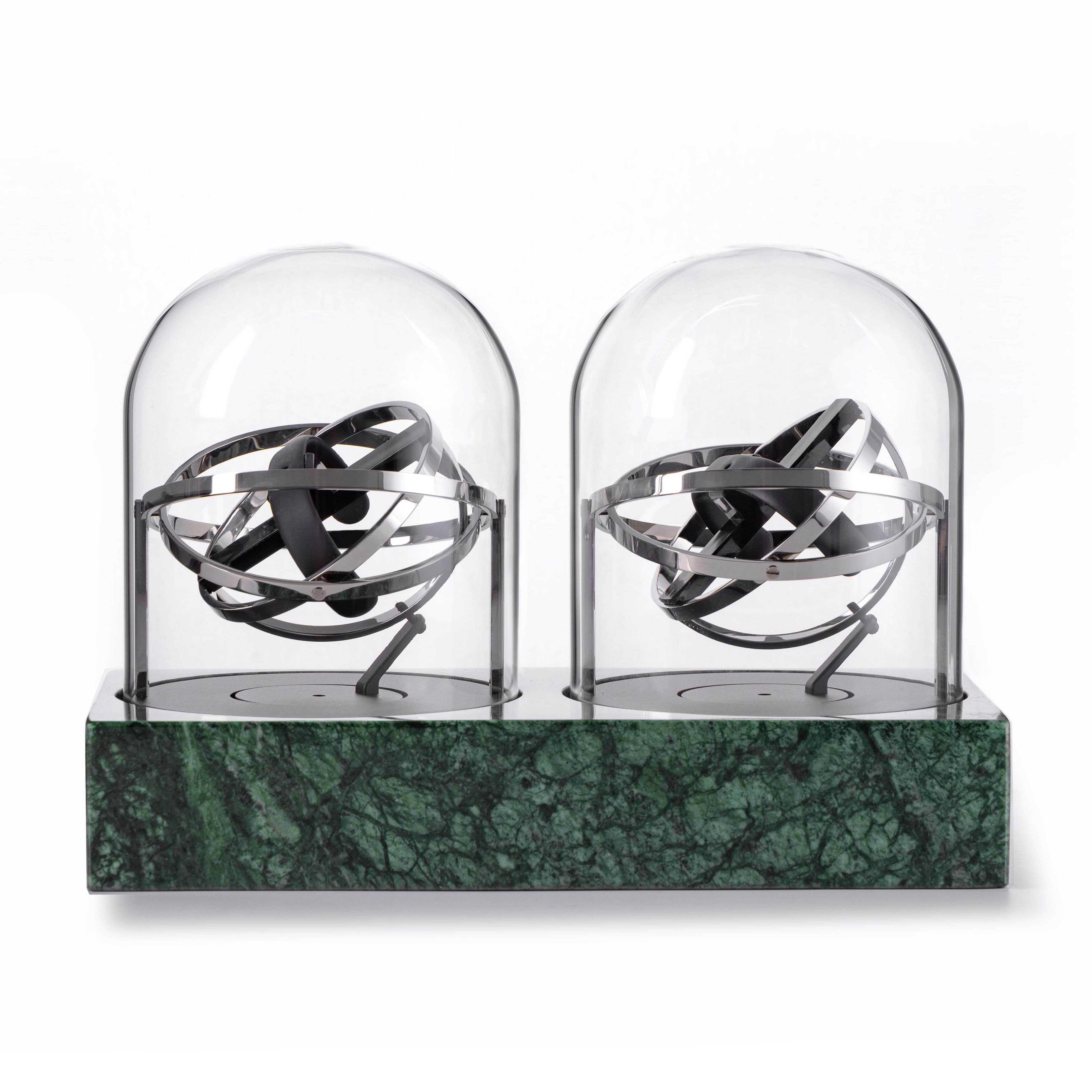 Double Watch Winder - Astronomia X1 Silver - Green Marble Edition