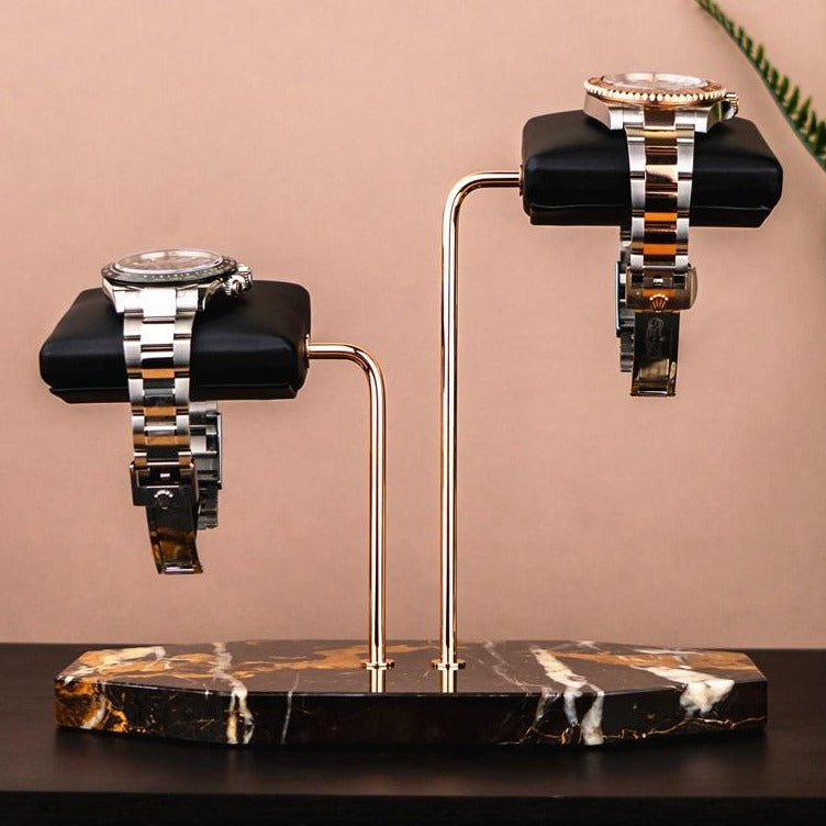 Dual Watch Stand - Brown marble