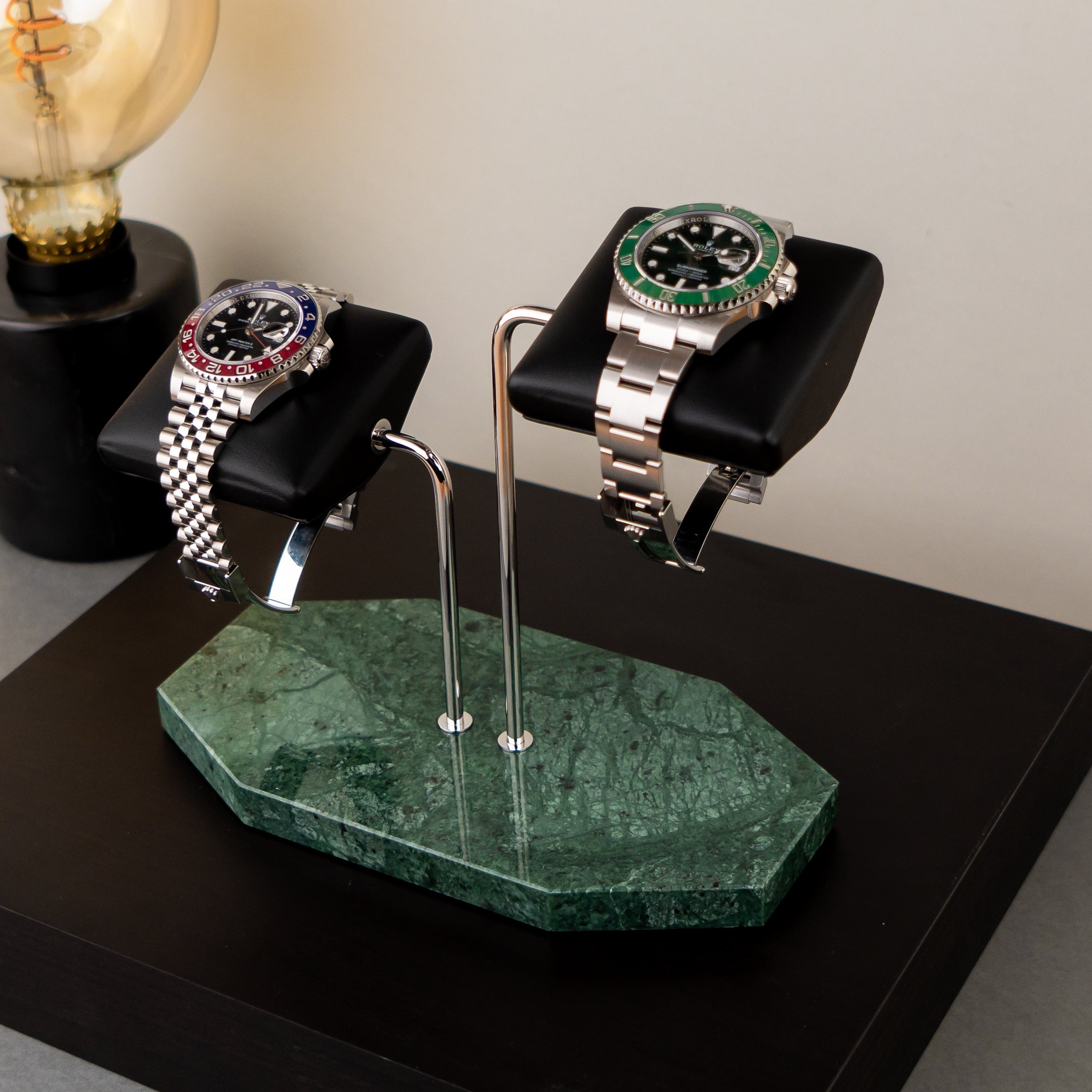 Dual Watch Stand - Green marble