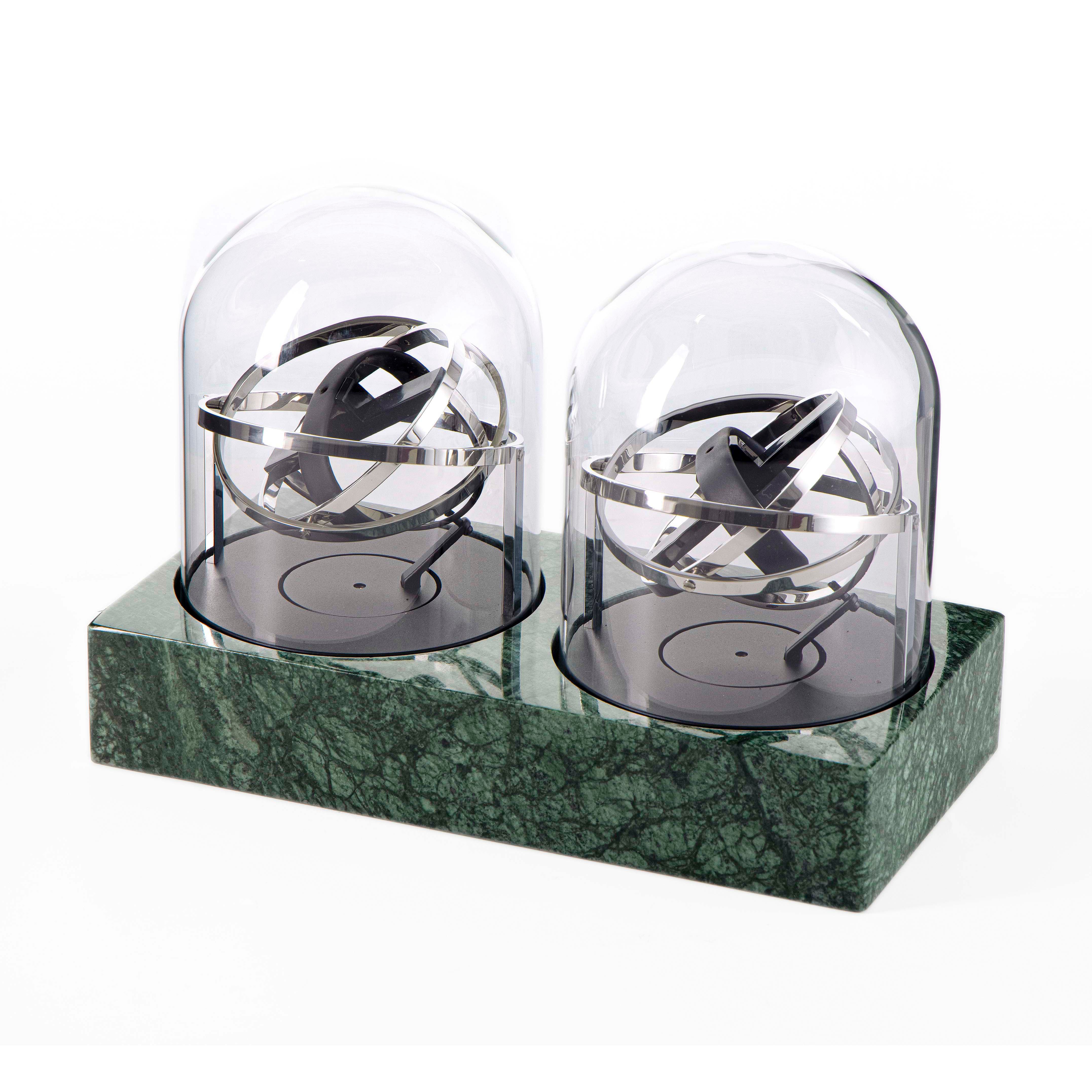 Double Watch Winder - Astronomia X1 Silver - Green Marble Edition