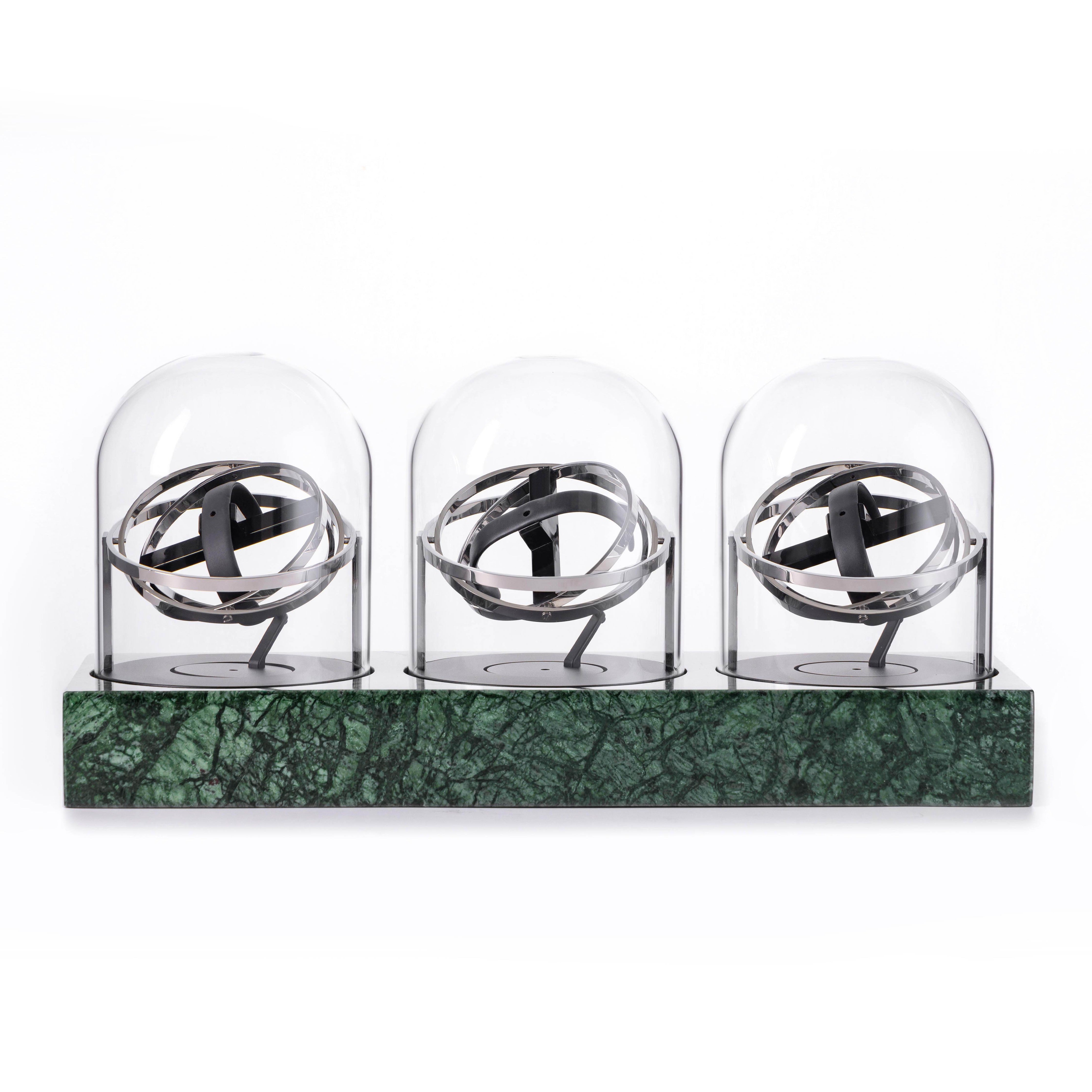 Triple Watch Winder - Astronomia X1 Silver - Green Marble Edition