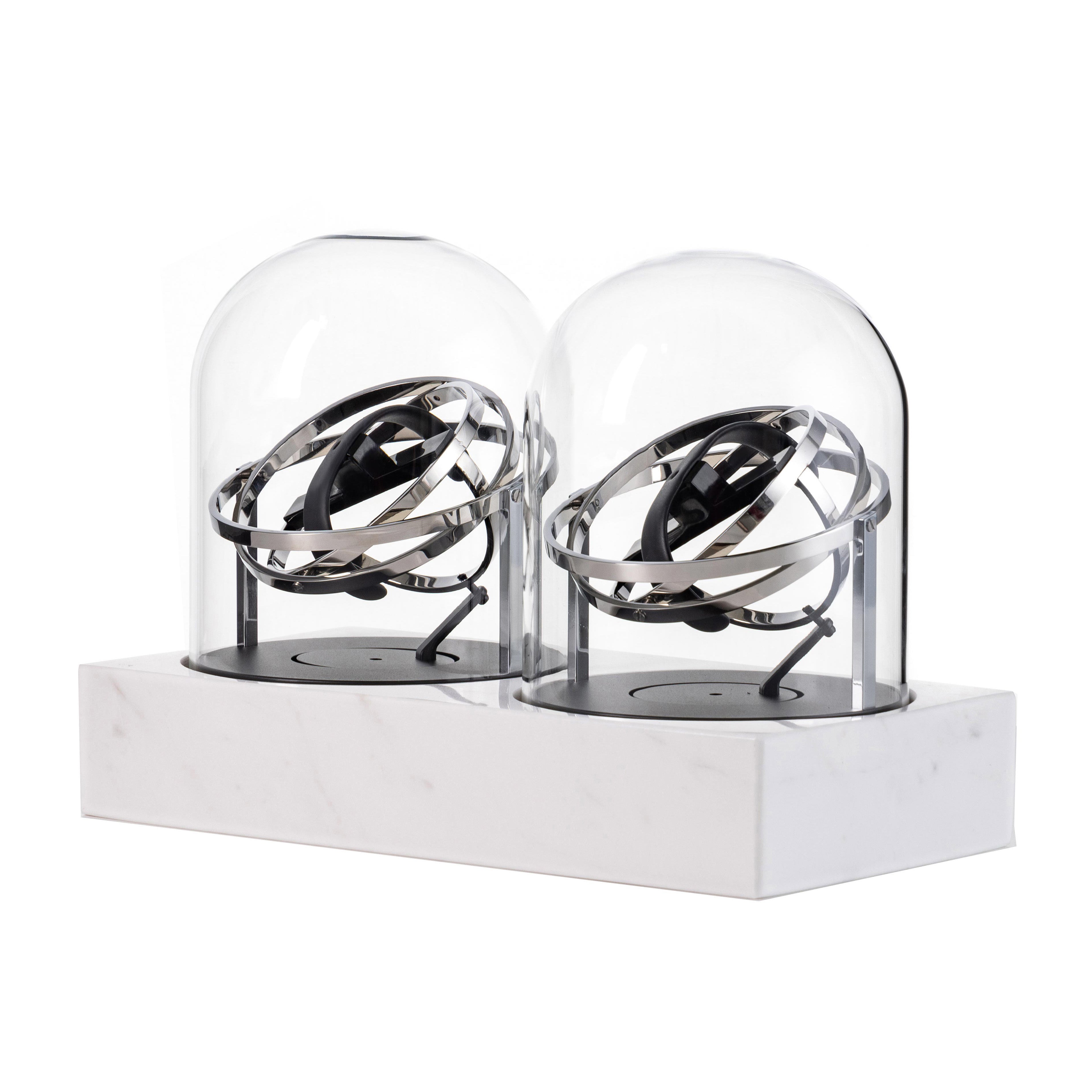 Double Watch Winder - Astronomia X1 Silver - White Marble Edition