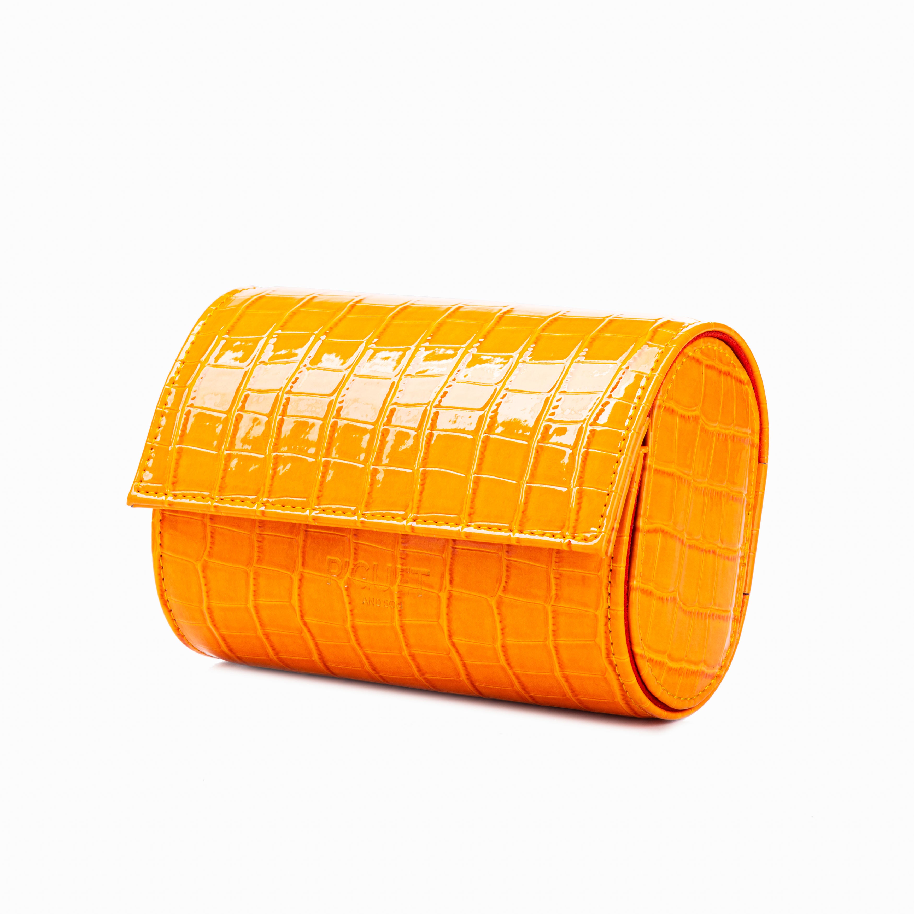 Orange Croco Watch Roll - Two Watches