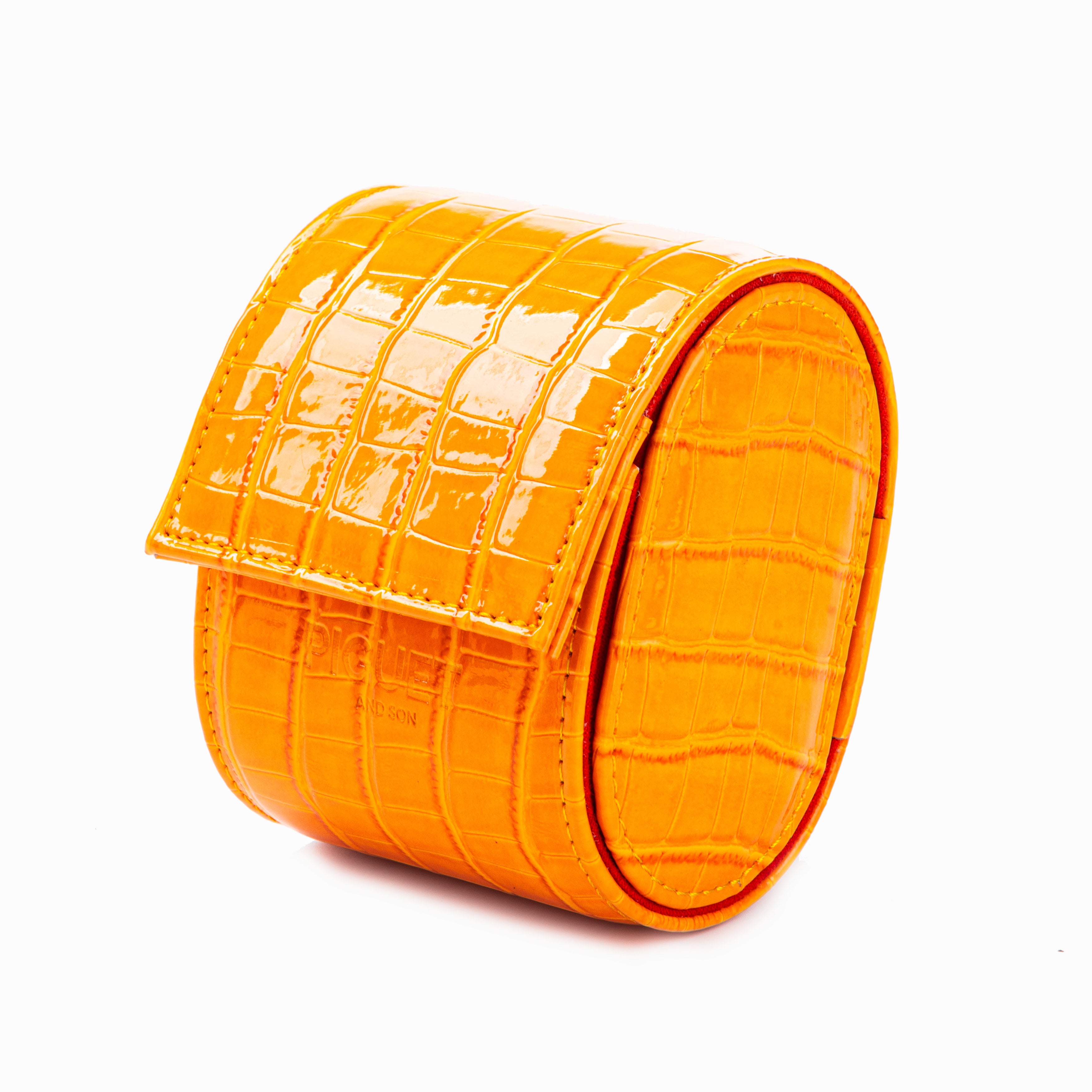 Orange Croco Watch Roll - One Watch
