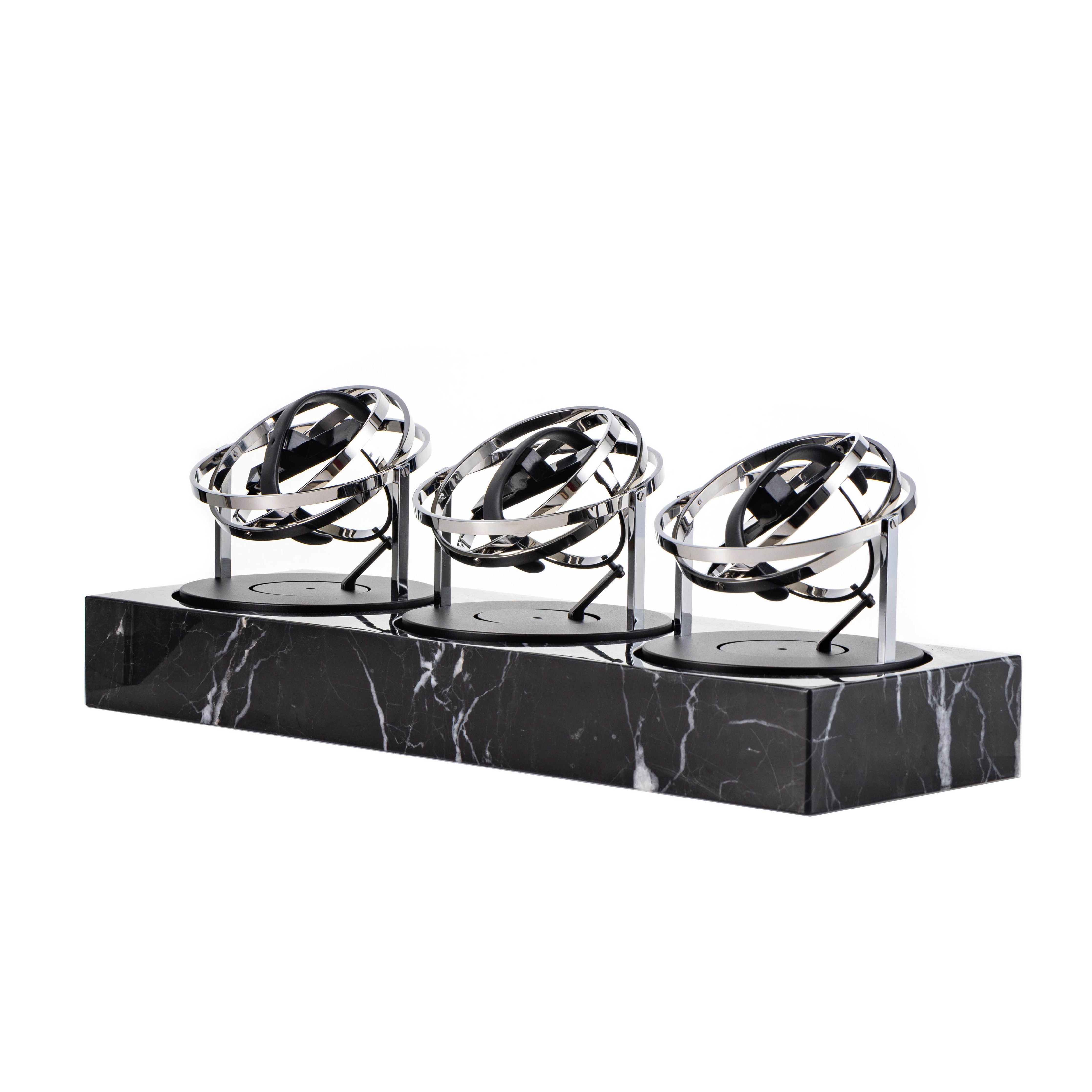 Triple Watch Winder - Astronomia X1 Silver - Black Marble Edition