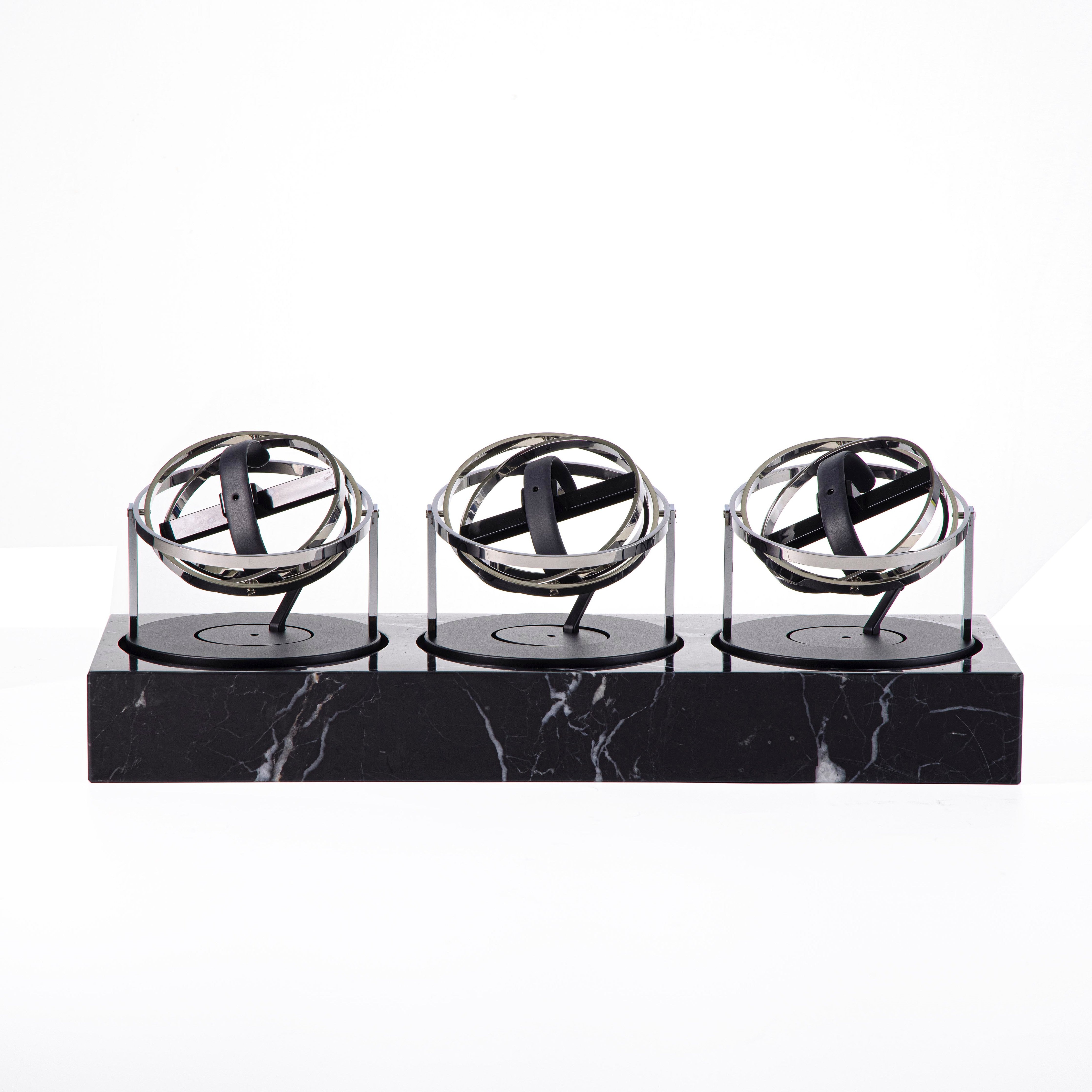 Triple Watch Winder - Astronomia X1 Silver - Black Marble Edition