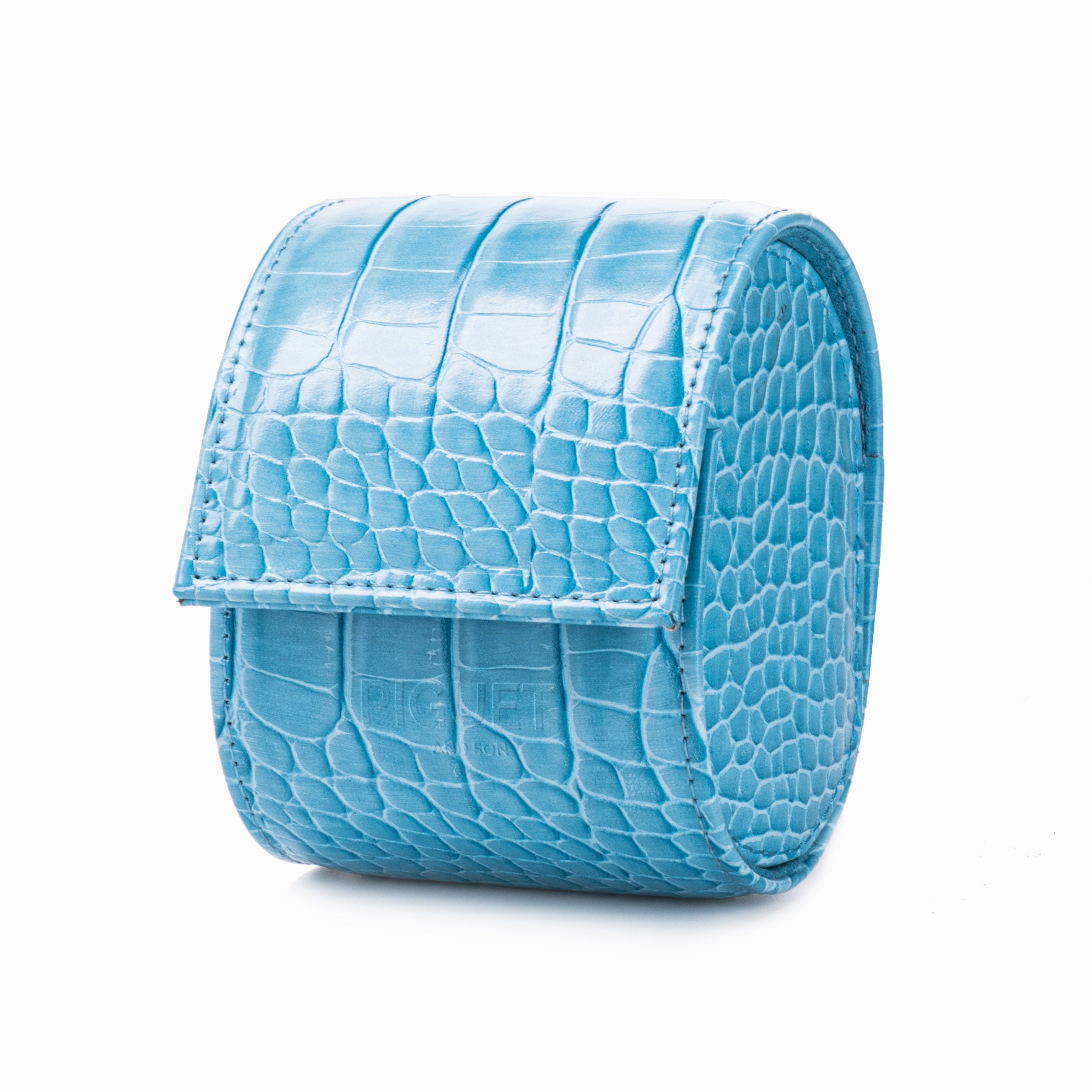 Blue Croco Watch Roll - One Watch