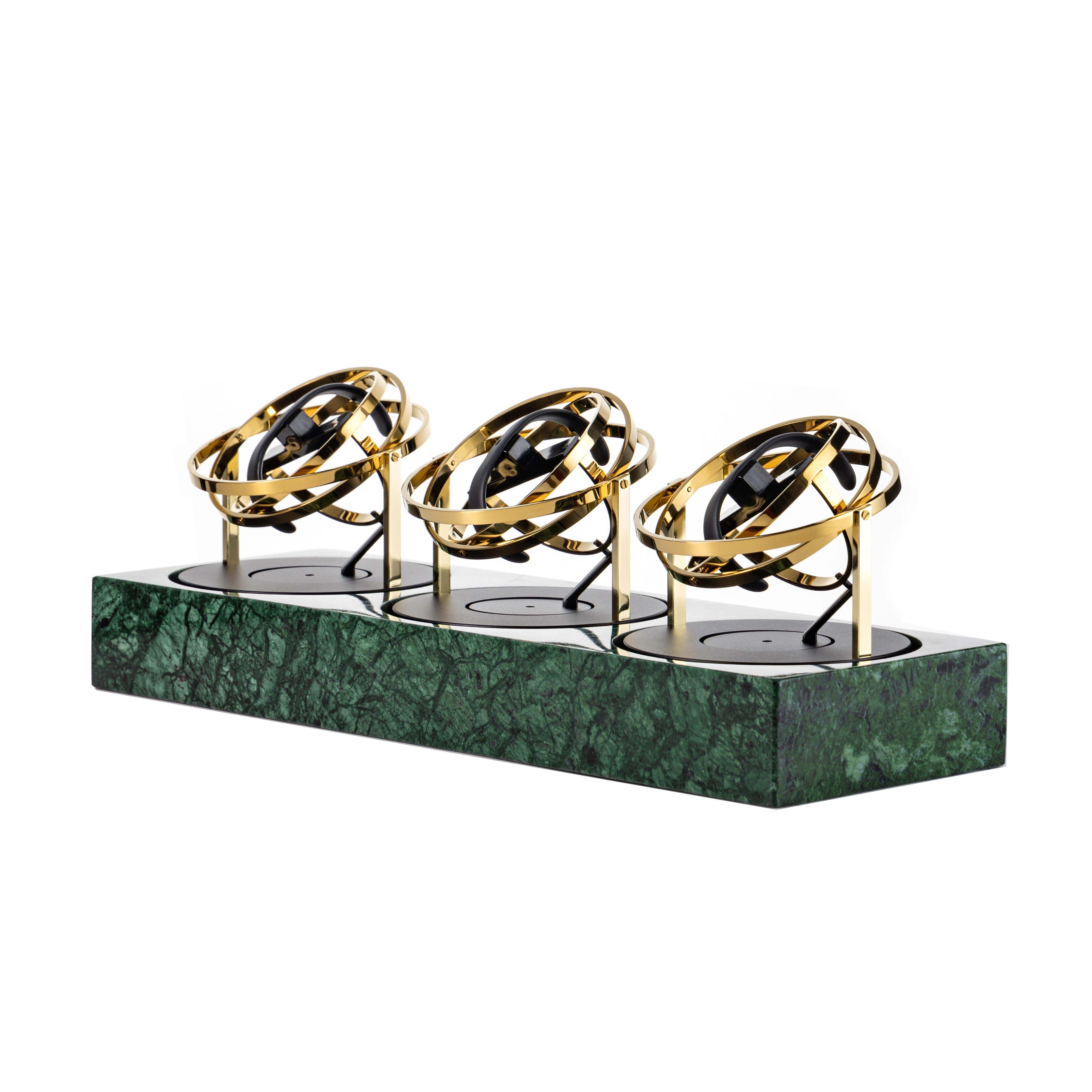 Triple Watch Winder - Astronomia X1 Silver - Green Marble Edition