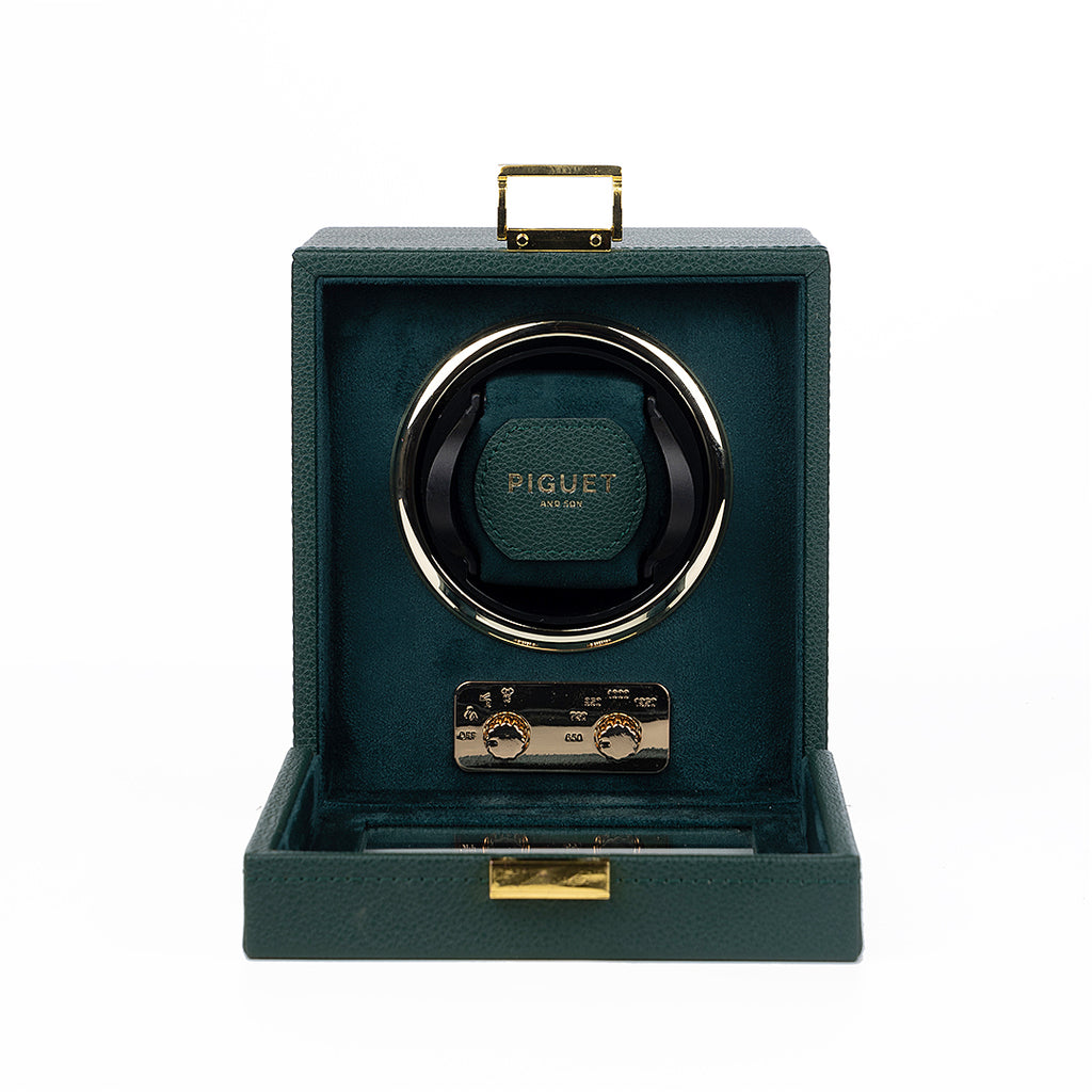 Green Leather Watch Winder with Rose Gold Accent Serenity Greenhill | August Berg main image 3