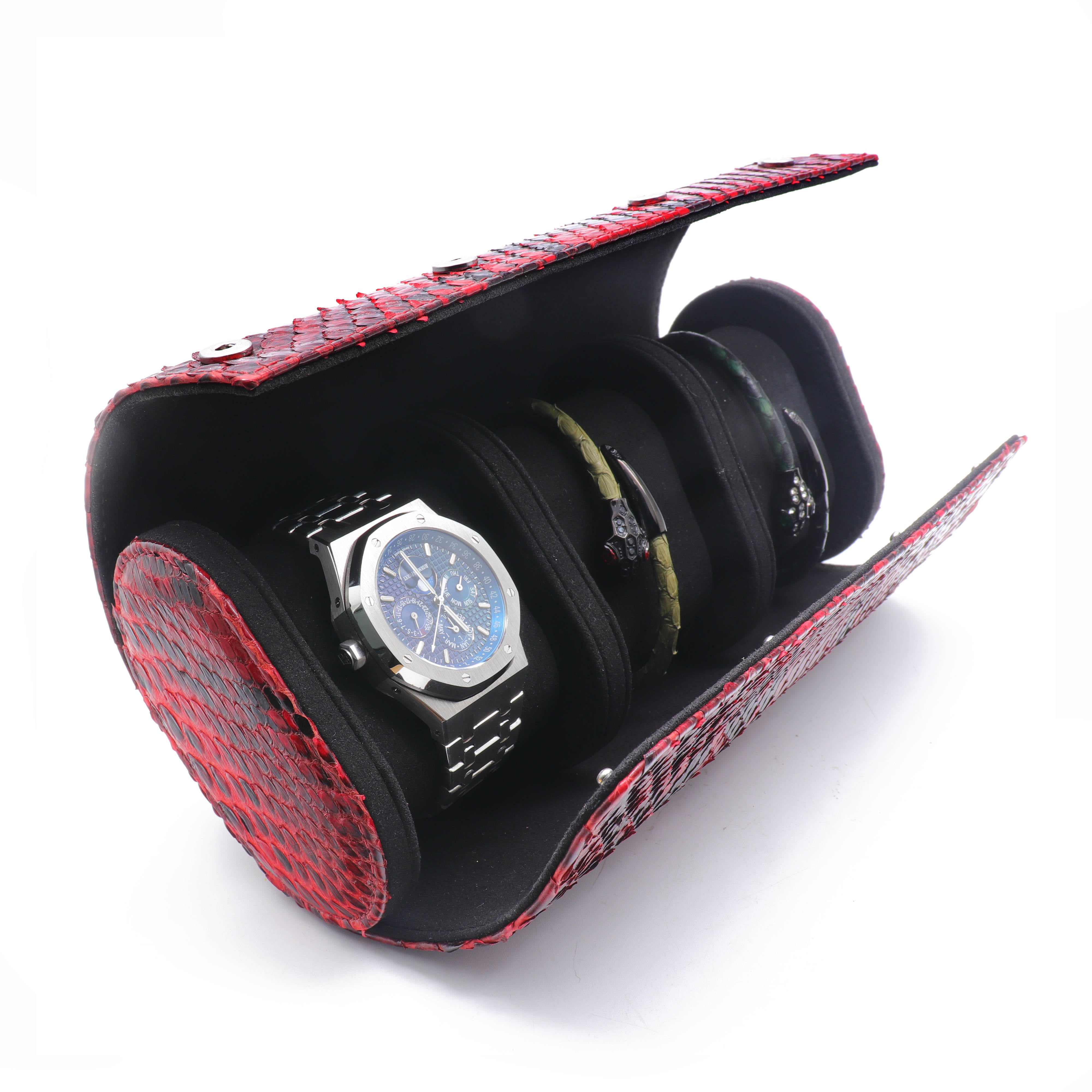 Watch Roll - Red Python Leather